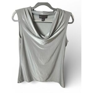 Dana Buchman Silver Cowl Neck Sleeveless Shimmer Top Metallic Blouse Medium